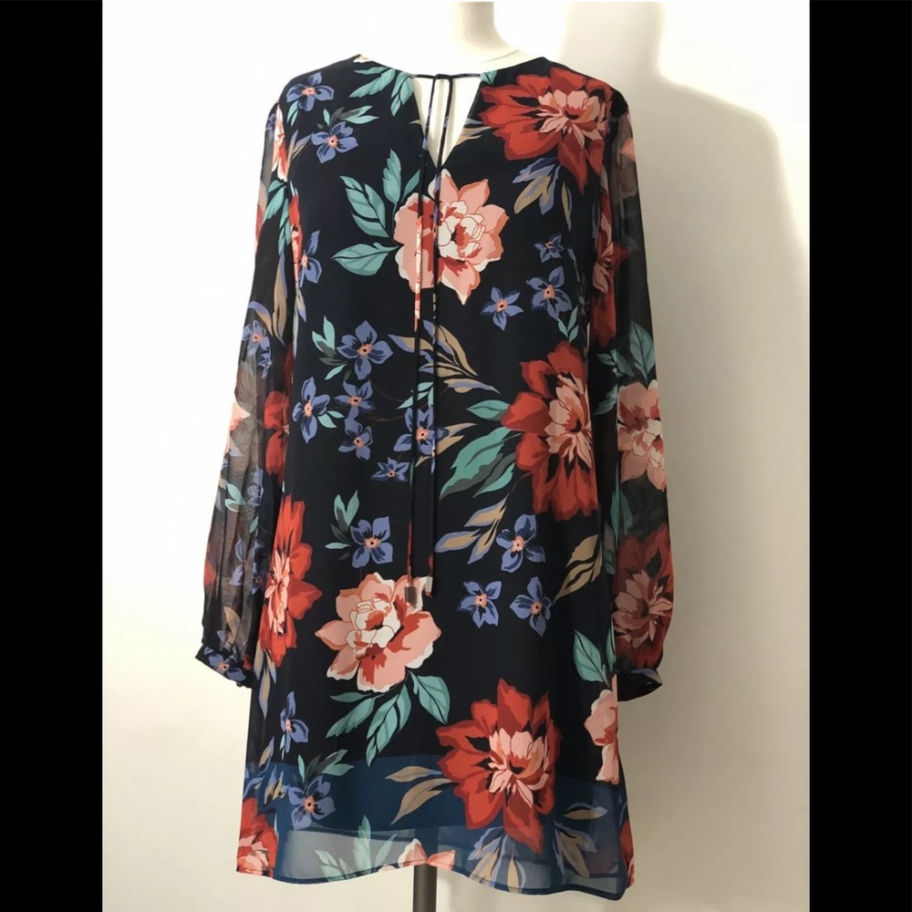 Vince Camuto Black Shift Floral Dress New 6 Small